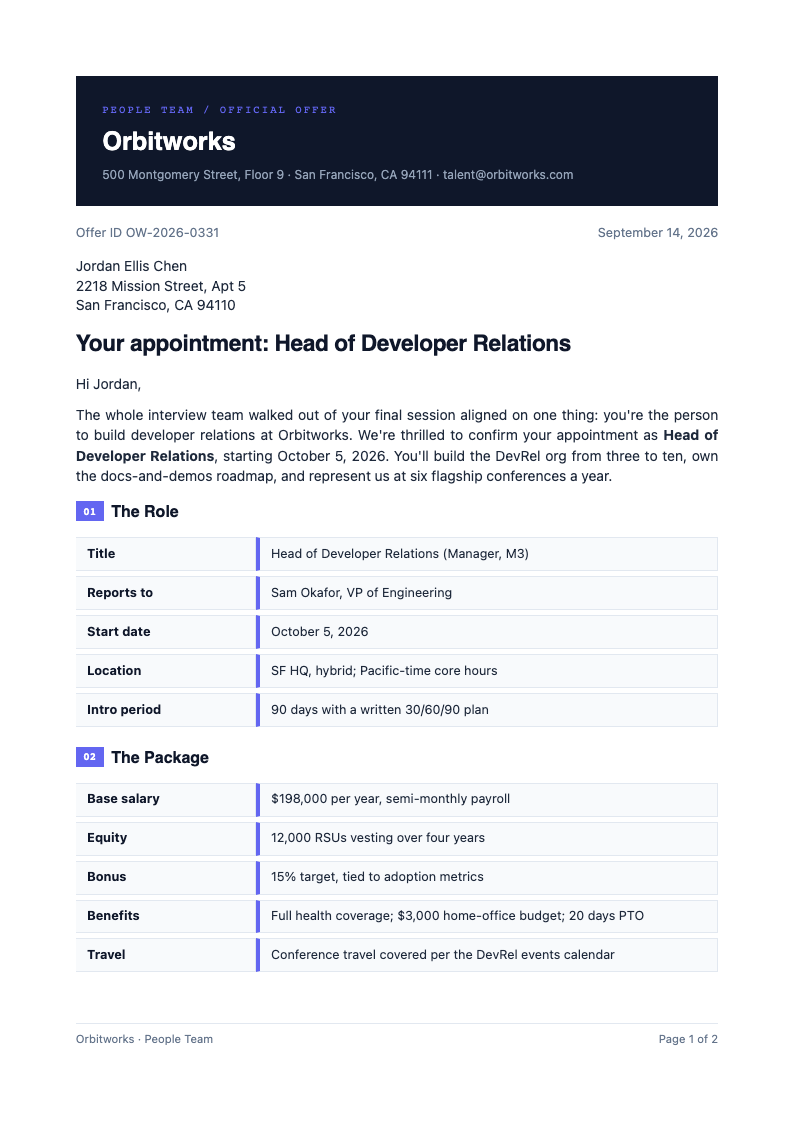 Bold contemporary appointment letter